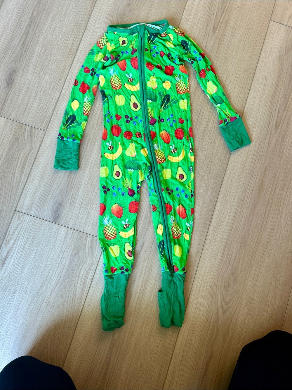Green Fruit-Print Kids One-Piece Zipper Pajamas